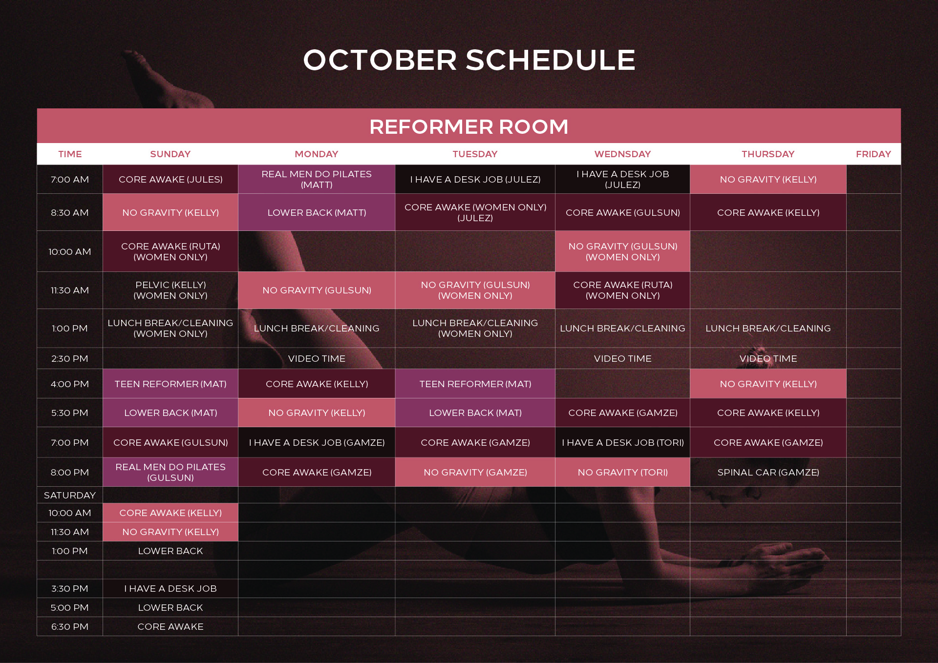 octobers schedule